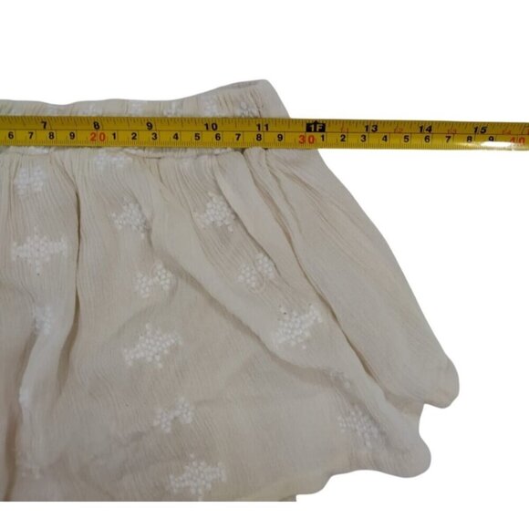 Women's beige offthe-shoulder ruffle jumpsuit with embroidered detail, wide leg - Picture 6 of 7